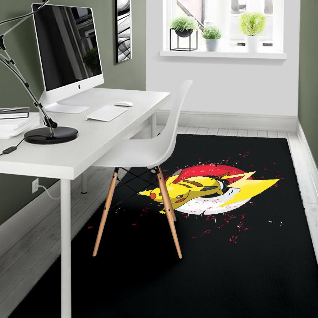 Pokemon Anime Area Rug Angry Pikachu Electric Pokeball Artwork  Rugs Home Decor