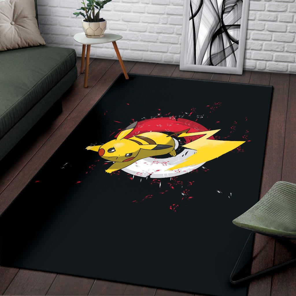 Pokemon Anime Area Rug Angry Pikachu Electric Pokeball Artwork  Rugs Home Decor