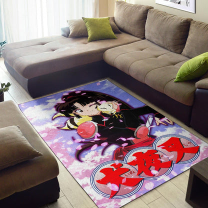 Inuyasha Anime Area Rug Sango And Kirara Hugging Sakura Blossom Kanji Text Rugs Home Decor