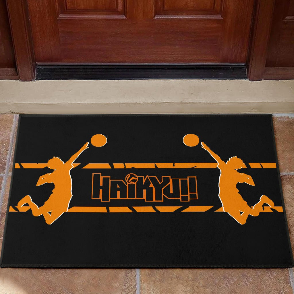 Haikyuu Anime Door Mat - Playing Volleyball Orange Silhouette Crow Feather Door Mat
