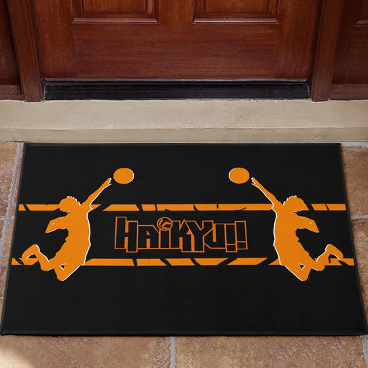 Haikyuu Anime Door Mat - Playing Volleyball Orange Silhouette Crow Feather Door Mat