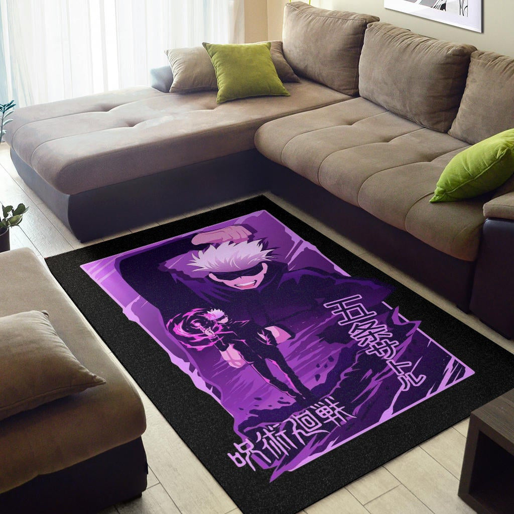 Jujutsu Kaisen Anime Area Rug Smiling Satoru Gojo Purple Power Rugs Home Decor