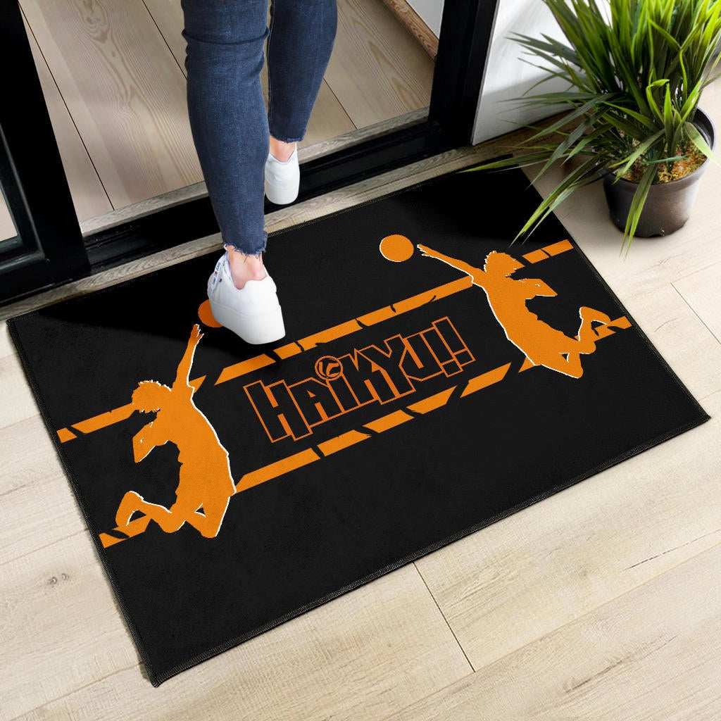 Haikyuu Anime Door Mat - Playing Volleyball Orange Silhouette Crow Feather Door Mat