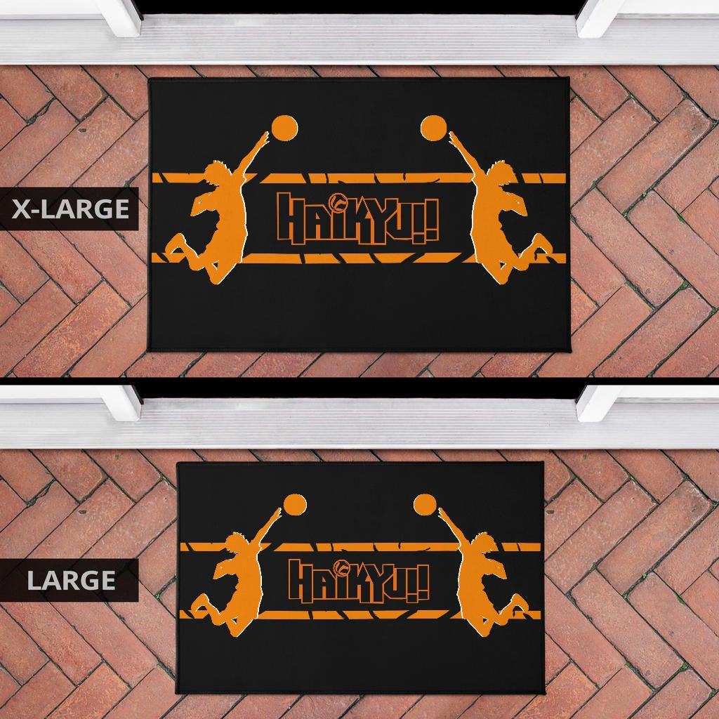Haikyuu Anime Door Mat - Playing Volleyball Orange Silhouette Crow Feather Door Mat