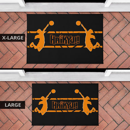 Haikyuu Anime Door Mat - Playing Volleyball Orange Silhouette Crow Feather Door Mat