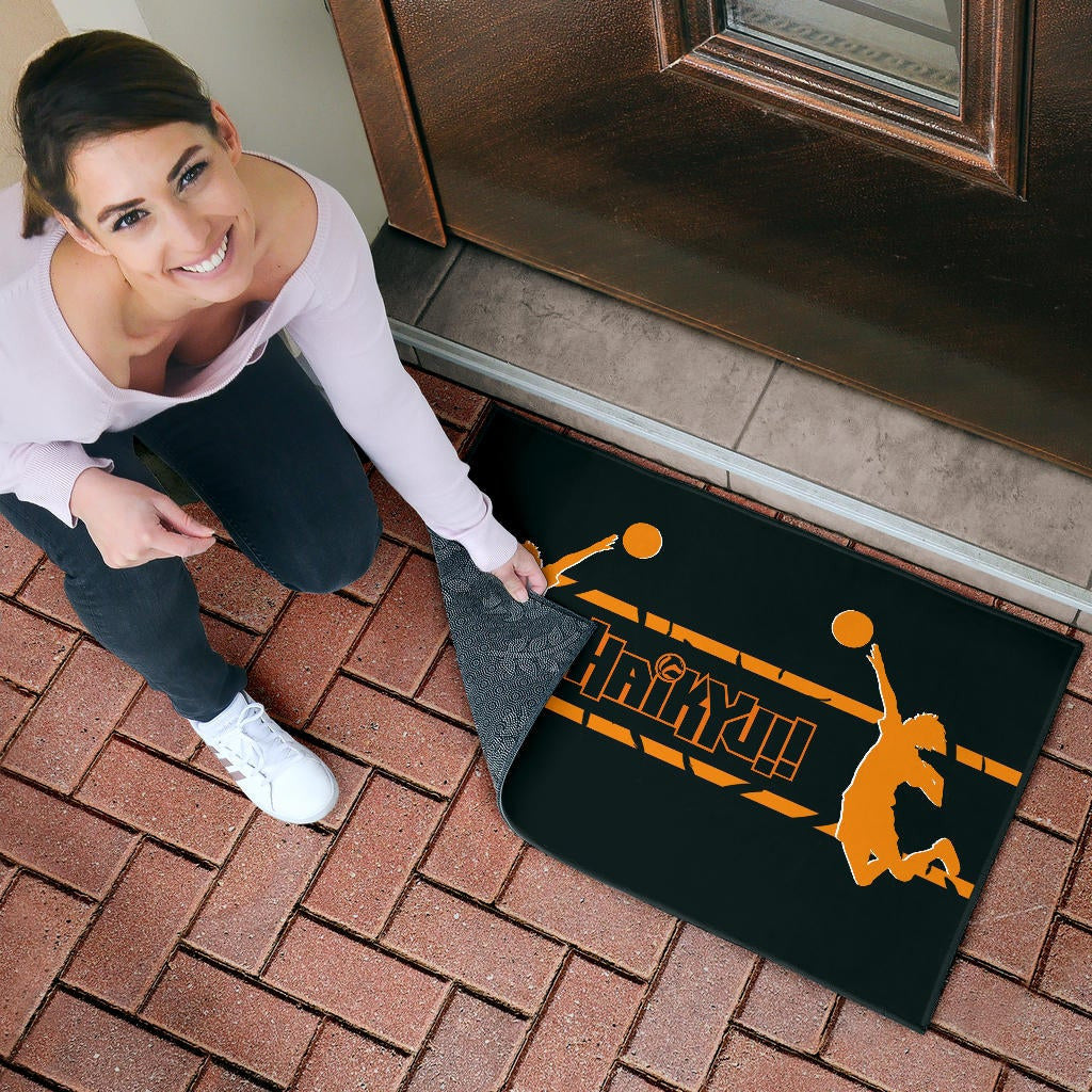 Haikyuu Anime Door Mat - Playing Volleyball Orange Silhouette Crow Feather Door Mat