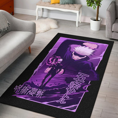 Jujutsu Kaisen Anime Area Rug Smiling Satoru Gojo Purple Power Rugs Home Decor