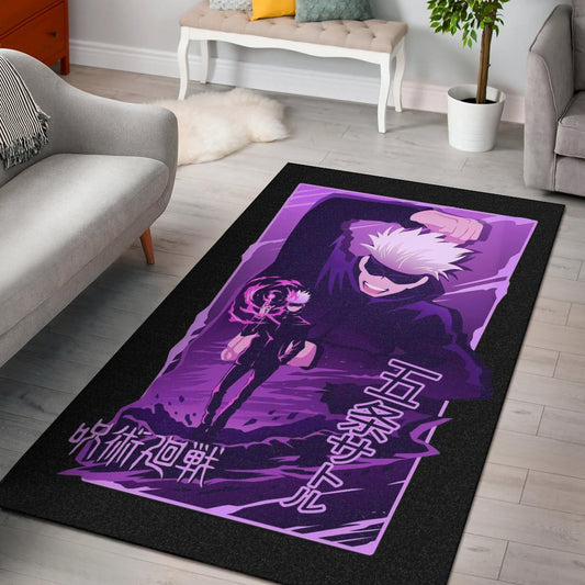 Jujutsu Kaisen Anime Area Rug Smiling Satoru Gojo Purple Power Rugs Home Decor