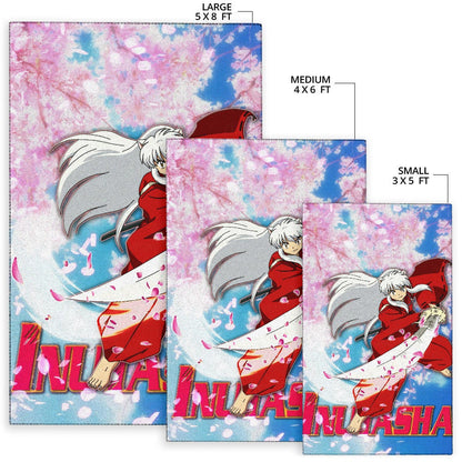 Inuyasha Anime Area Rug Inuyasha Using Sword Sakura Blossom Flower Flying Rugs Home Decor