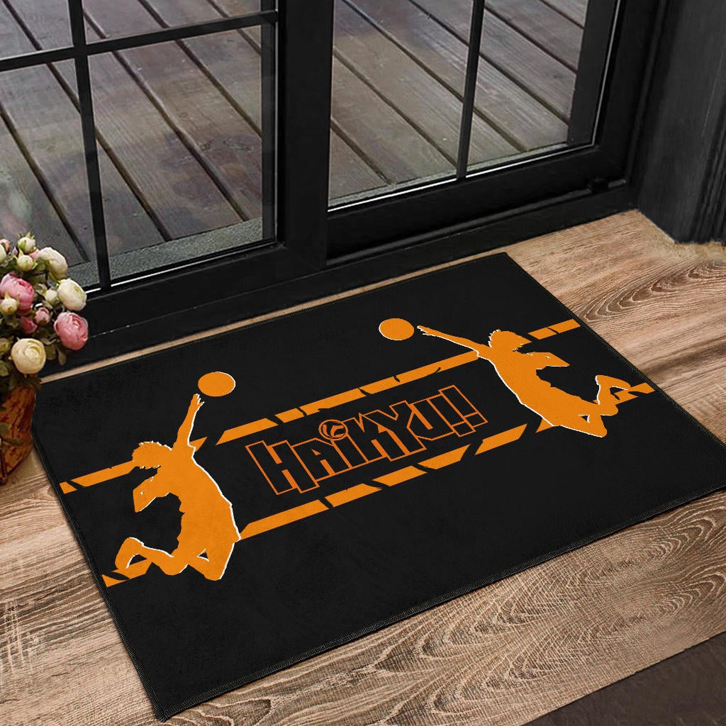Haikyuu Anime Door Mat - Playing Volleyball Orange Silhouette Crow Feather Door Mat