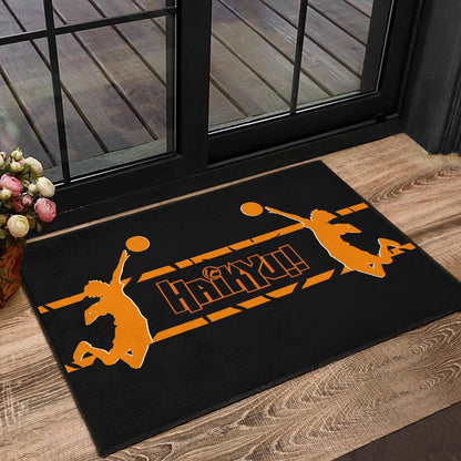 Haikyuu Anime Door Mat - Playing Volleyball Orange Silhouette Crow Feather Door Mat