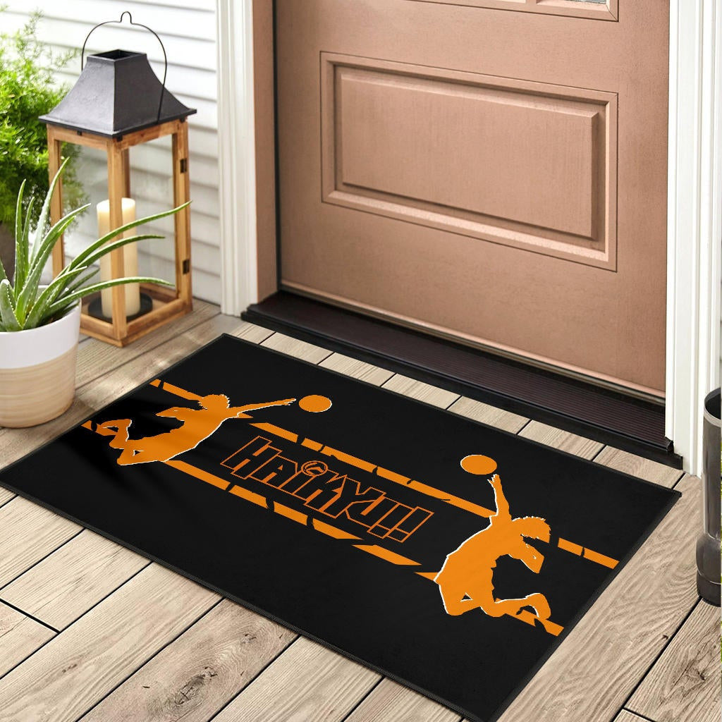 Haikyuu Anime Door Mat - Playing Volleyball Orange Silhouette Crow Feather Door Mat