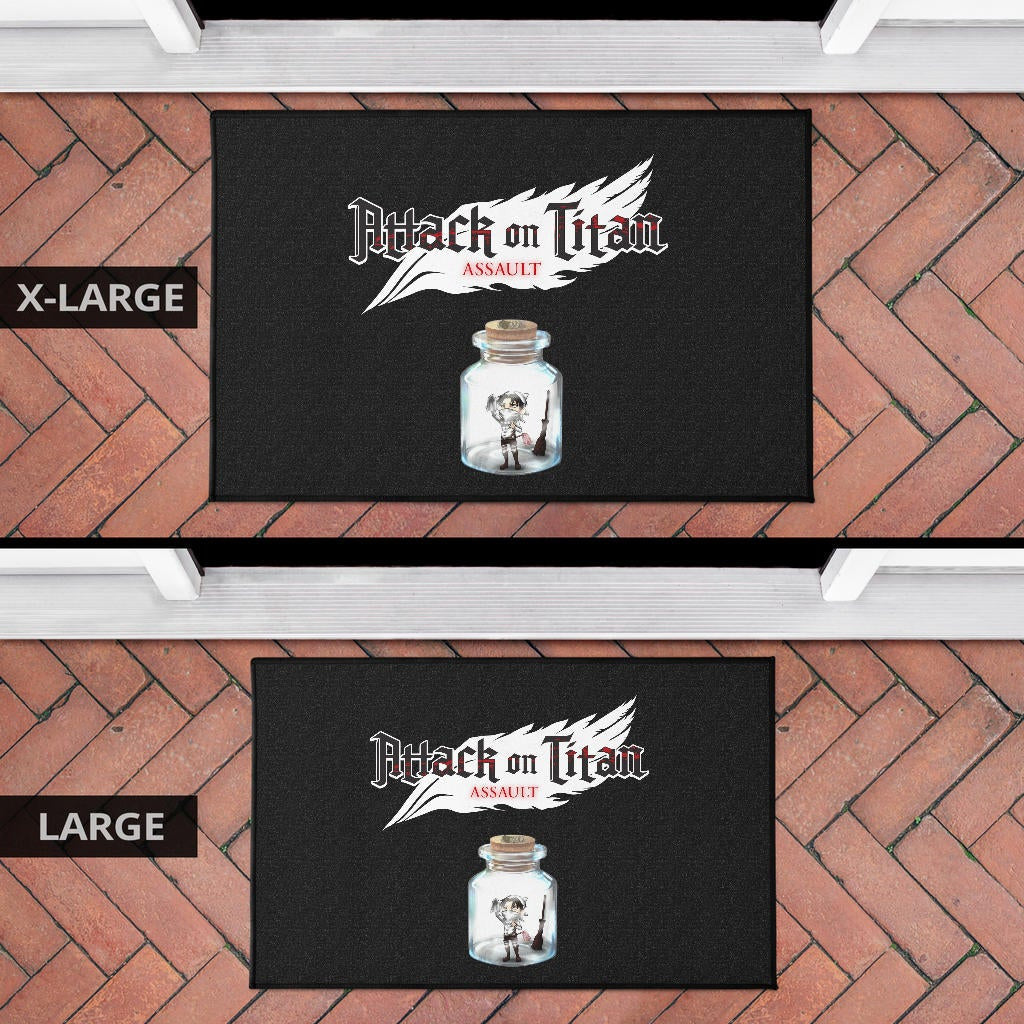 Attack On Titan Anime Door Mat - Funny Chibi Cleaning Levi In Jar Bottle Trap Door Mat Home Decor
