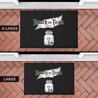 Attack On Titan Anime Door Mat - Funny Chibi Cleaning Levi In Jar Bottle Trap Door Mat Home Decor