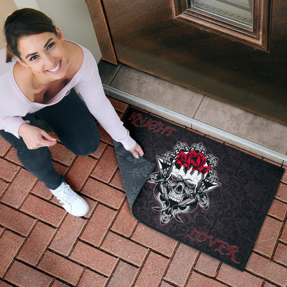 Skull Door Mat - Knight Lover Broken Skull With Rose Artwork Door Mat Home Decor