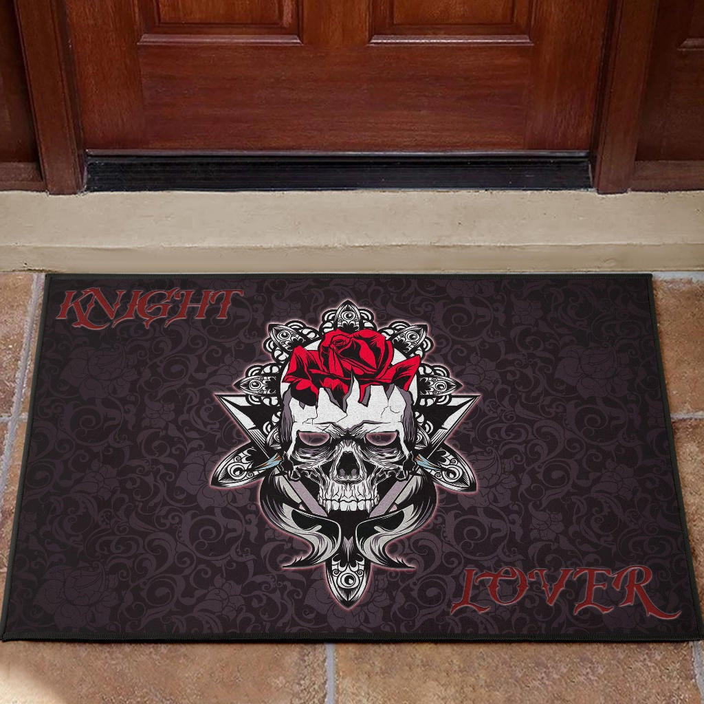 Skull Door Mat - Knight Lover Broken Skull With Rose Artwork Door Mat Home Decor