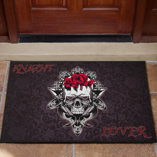 Skull Door Mat - Knight Lover Broken Skull With Rose Artwork Door Mat Home Decor