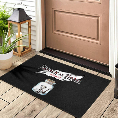 Attack On Titan Anime Door Mat - Funny Chibi Cleaning Levi In Jar Bottle Trap Door Mat Home Decor