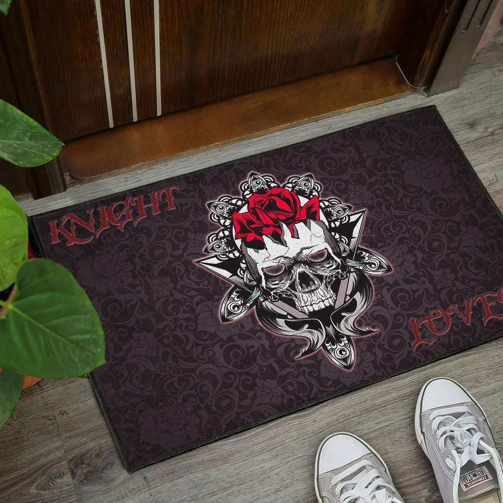 Skull Door Mat - Knight Lover Broken Skull With Rose Artwork Door Mat Home Decor