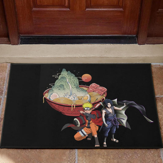 Naruto Anime Door Mat - Naruto Sage Mode With Sasuke Take Off Cloak Ramen Door Mat Home Decor