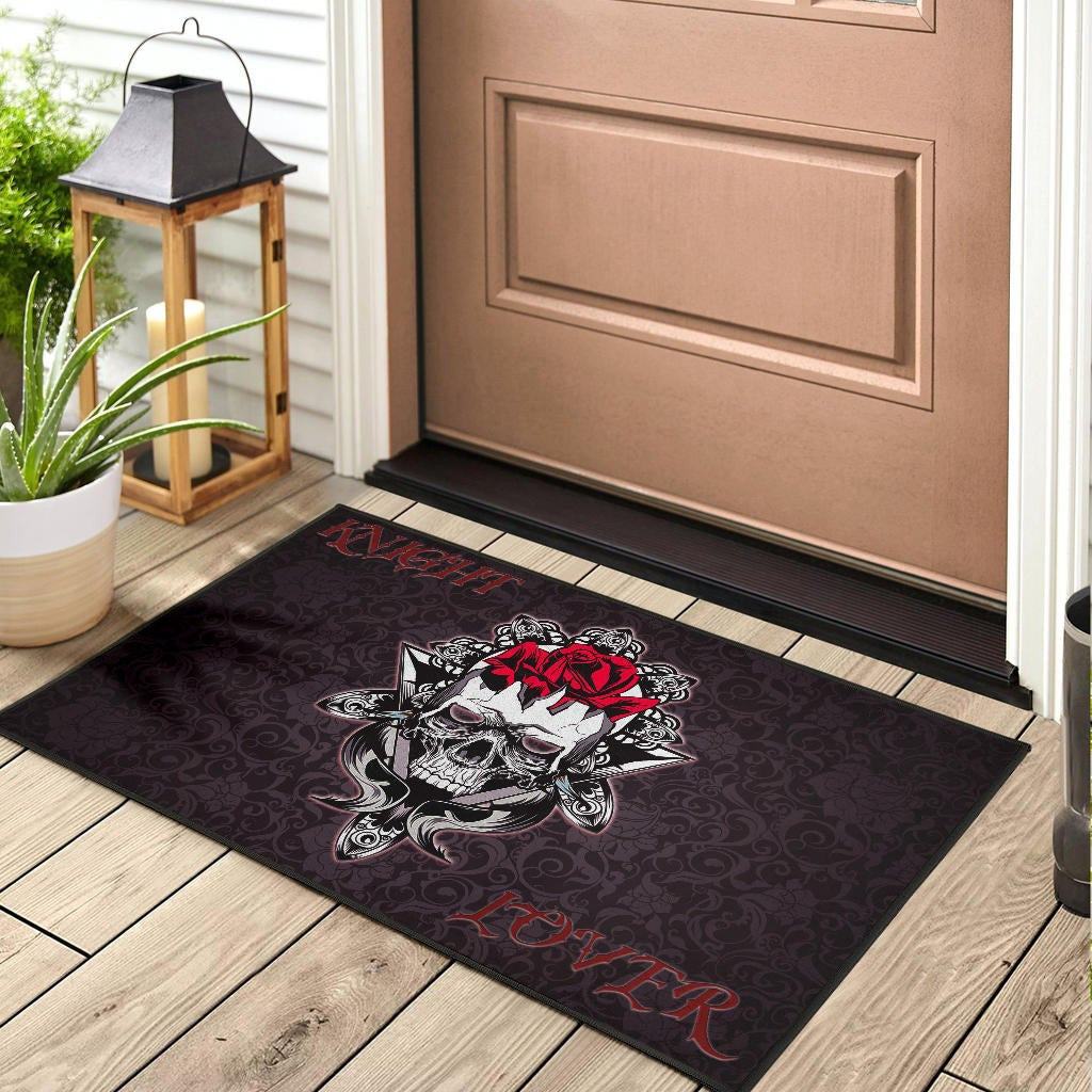 Skull Door Mat - Knight Lover Broken Skull With Rose Artwork Door Mat Home Decor