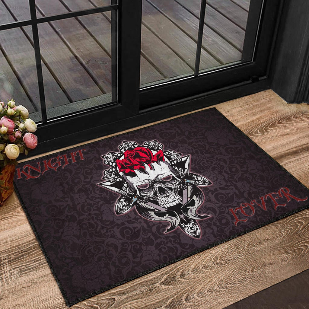 Skull Door Mat - Knight Lover Broken Skull With Rose Artwork Door Mat Home Decor