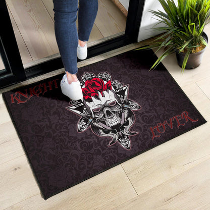 Skull Door Mat - Knight Lover Broken Skull With Rose Artwork Door Mat Home Decor