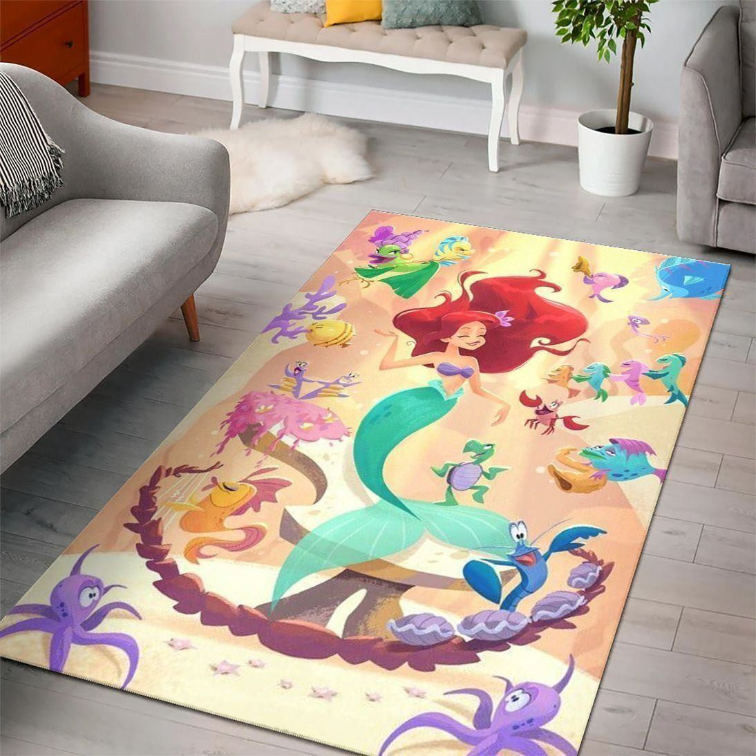 Disney Movies Rectangle Rug | Ariel Disney Princess Characters Living Room Cartoon Floor Carpet