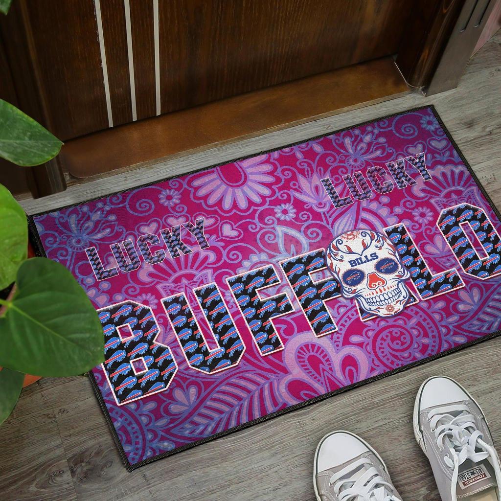 Buffalo Bills American Football Team Door Mat Lucky Buffalo With Tattooed Skull Floral Door Mat Home Decor