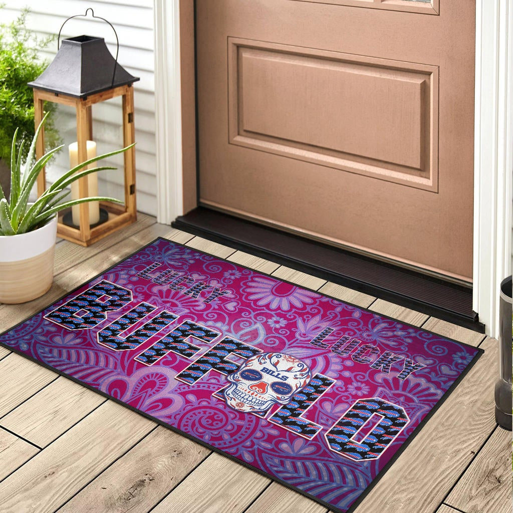 Buffalo Bills American Football Team Door Mat Lucky Buffalo With Tattooed Skull Floral Door Mat Home Decor