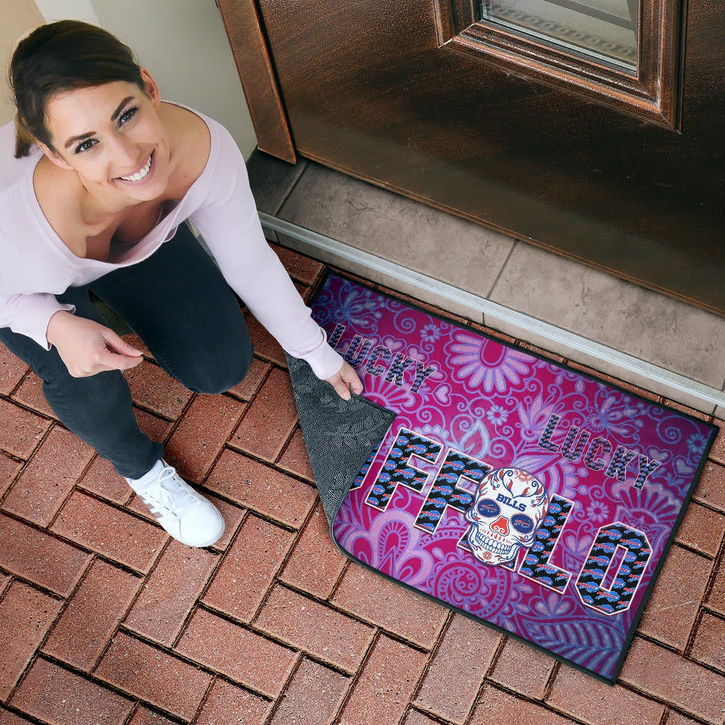 Buffalo Bills American Football Team Door Mat Lucky Buffalo With Tattooed Skull Floral Door Mat Home Decor