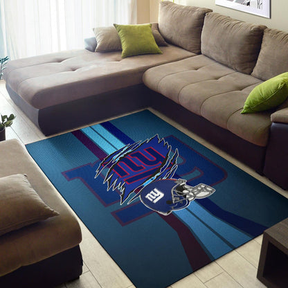 New York Giants American Football Team Area Rug Claw Scratches Reveal NY Text Blue Helmet Rugs Home Decor