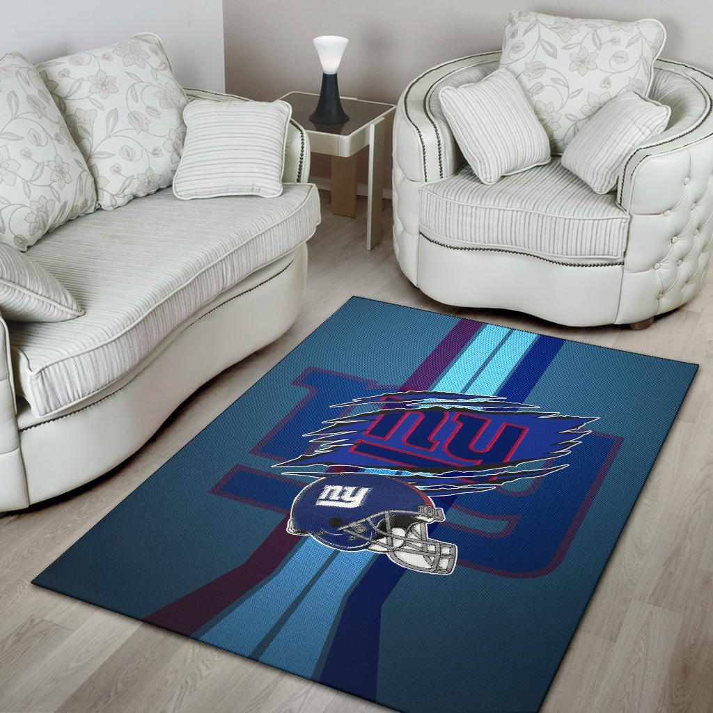 New York Giants American Football Team Area Rug Claw Scratches Reveal NY Text Blue Helmet Rugs Home Decor