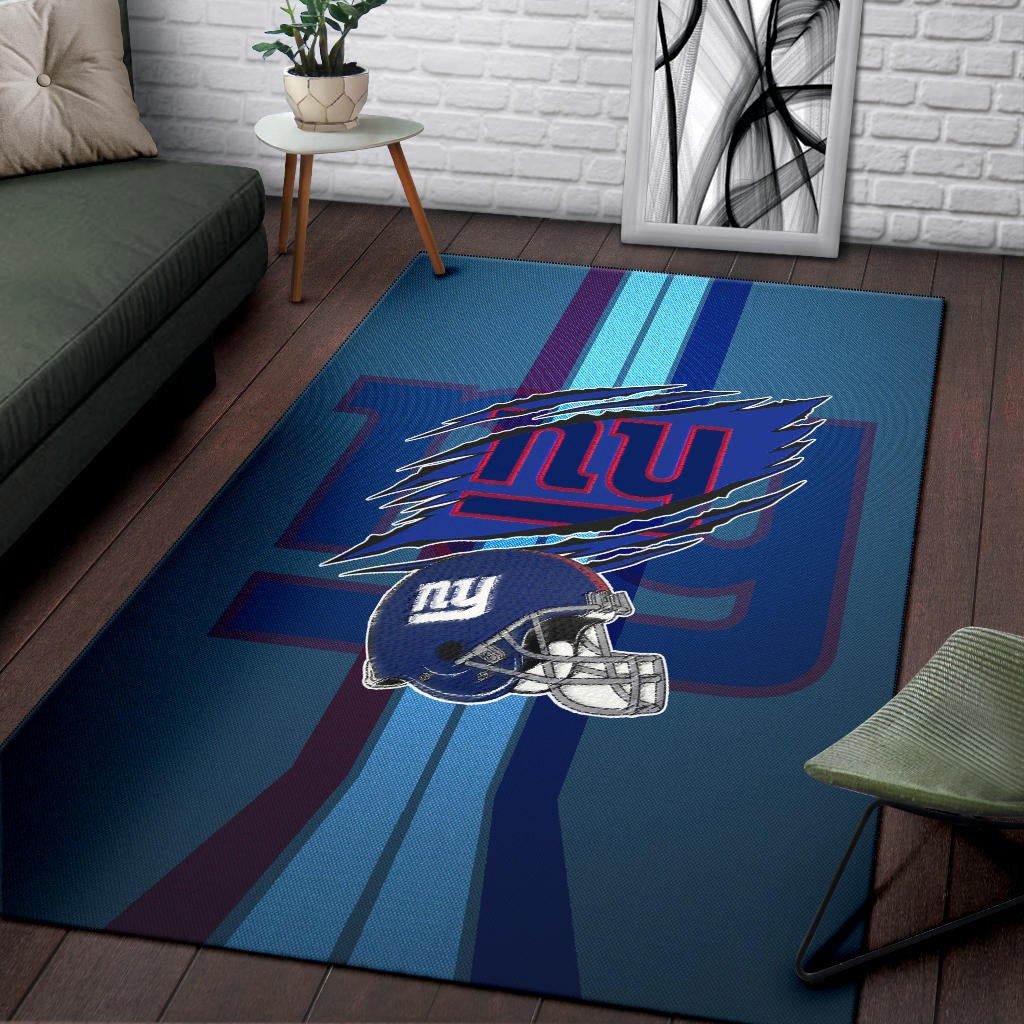 New York Giants American Football Team Area Rug Claw Scratches Reveal NY Text Blue Helmet Rugs Home Decor