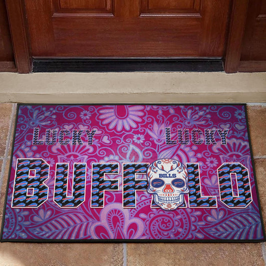 Buffalo Bills American Football Team Door Mat Lucky Buffalo With Tattooed Skull Floral Door Mat Home Decor