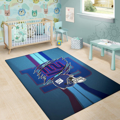 New York Giants American Football Team Area Rug Claw Scratches Reveal NY Text Blue Helmet Rugs Home Decor