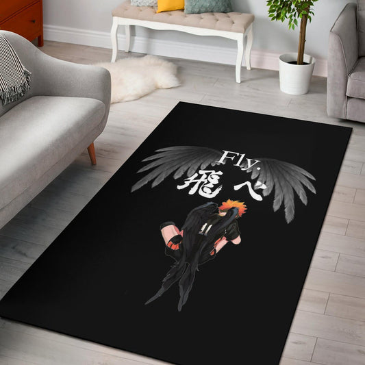Haikyuu Anime Area Rug - Lonely Hinata Shoyo Fly Crow Grey Wings Rugs Home Decor