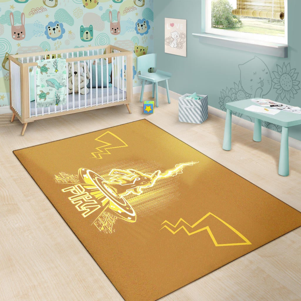 Pokemon Anime Area Rug Pikachu Super Yellow Lightning Power Pika Rugs Home Decor