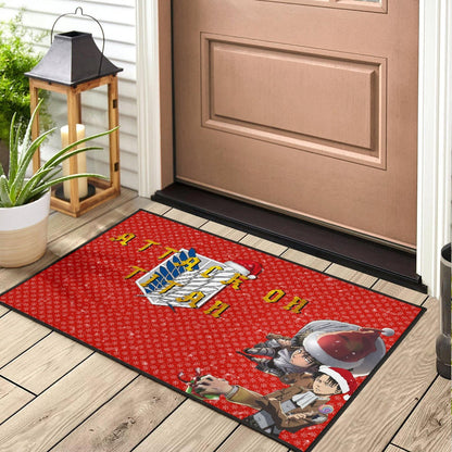 Attack On Titan Anime Door Mat - Merry Christmas Levi Ackerman Steal Gifts Door Mat