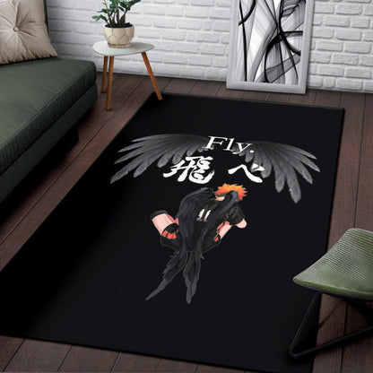 Haikyuu Anime Area Rug - Lonely Hinata Shoyo Fly Crow Grey Wings Rugs Home Decor