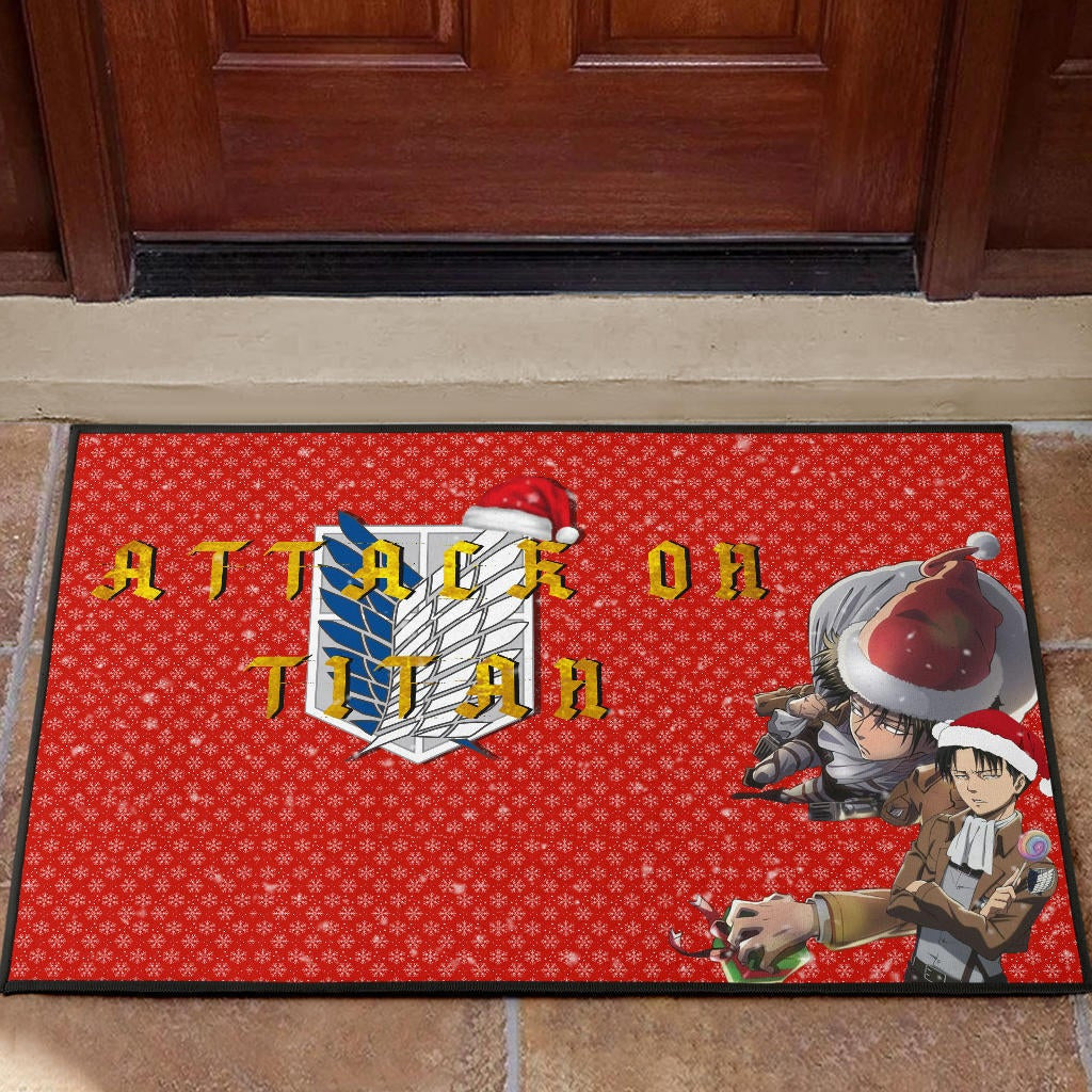 Attack On Titan Anime Door Mat - Merry Christmas Levi Ackerman Steal Gifts Door Mat