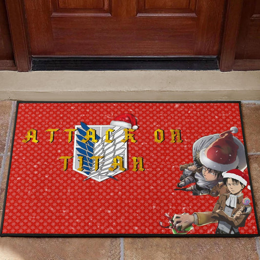 Attack On Titan Anime Door Mat - Merry Christmas Levi Ackerman Steal Gifts Door Mat