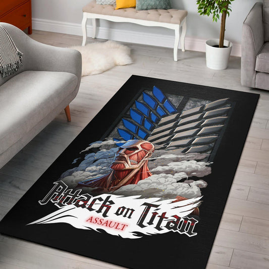 Attack On Titan Anime Area Rug - Colossal Titan Face Metal Wings Of Free Symbol Rugs Home Decor