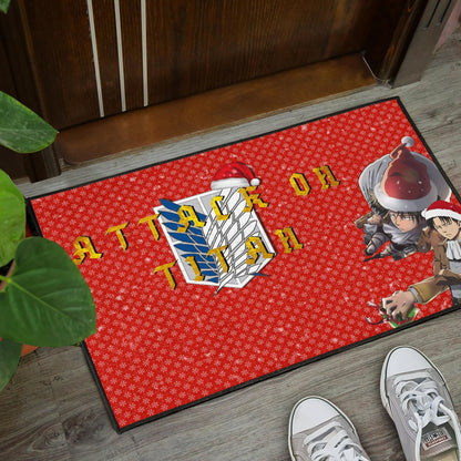 Attack On Titan Anime Door Mat - Merry Christmas Levi Ackerman Steal Gifts Door Mat