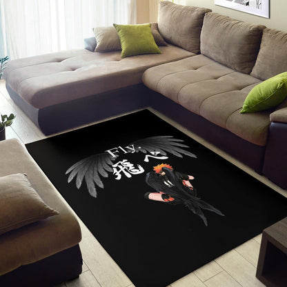 Haikyuu Anime Area Rug - Lonely Hinata Shoyo Fly Crow Grey Wings Rugs Home Decor