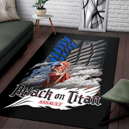 Attack On Titan Anime Area Rug - Colossal Titan Face Metal Wings Of Free Symbol Rugs Home Decor