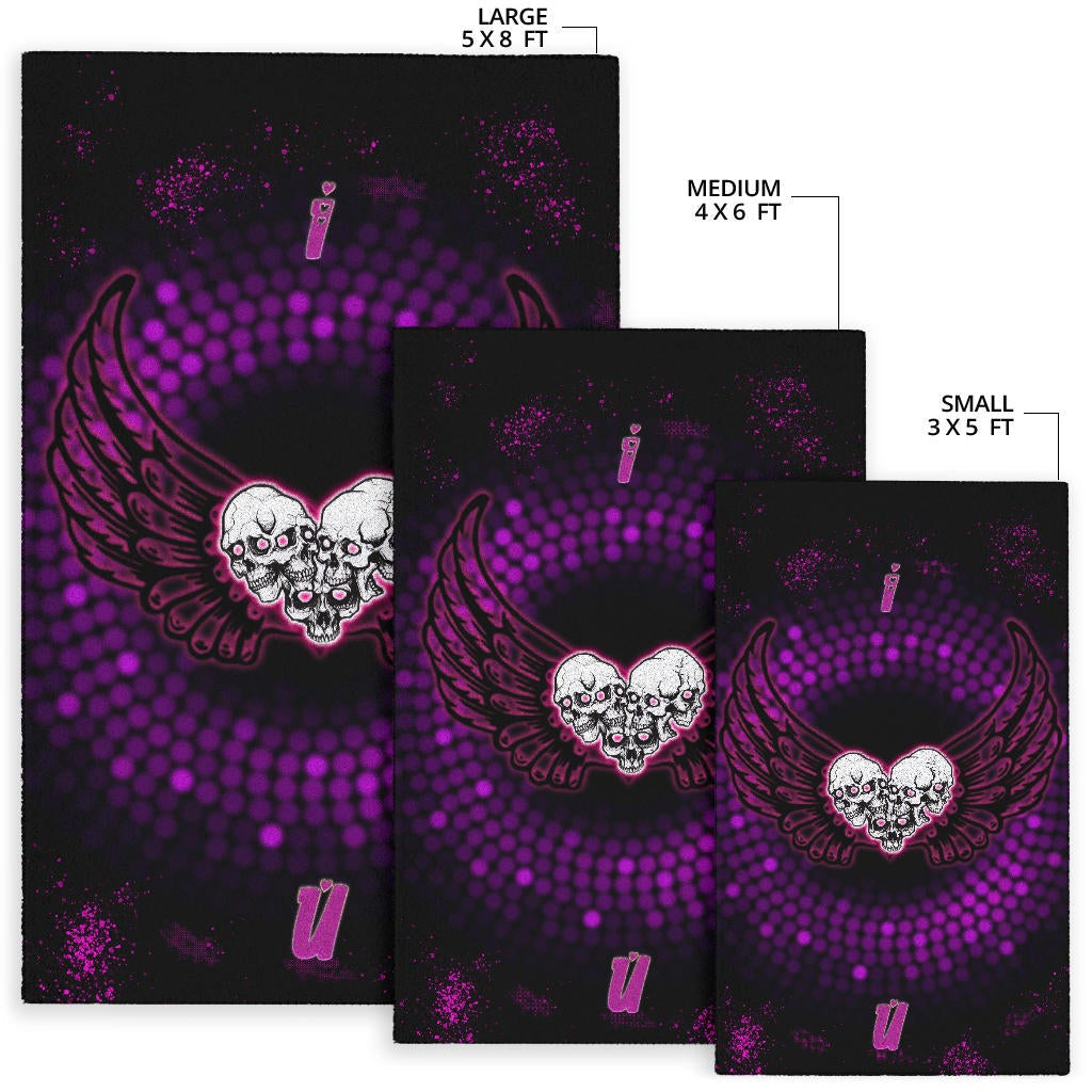 Valentine Area Rug - I Love You Purple Skull Heart With Wings Rugs Home Decor