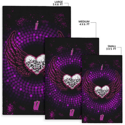 Valentine Area Rug - I Love You Purple Skull Heart With Wings Rugs Home Decor