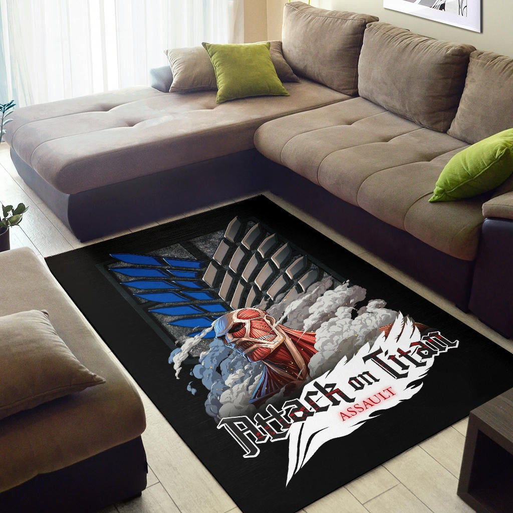 Attack On Titan Anime Area Rug - Colossal Titan Face Metal Wings Of Free Symbol Rugs Home Decor