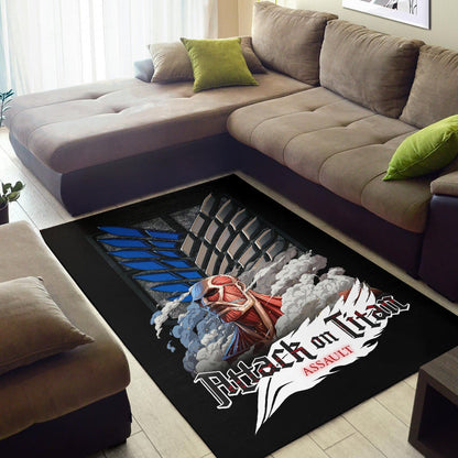 Attack On Titan Anime Area Rug - Colossal Titan Face Metal Wings Of Free Symbol Rugs Home Decor